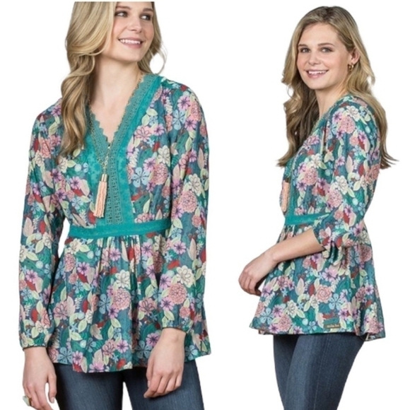 Matilda Jane Tops - Matilda Jane Kookaburra Floral Print Blouse Large Teal
